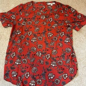 LOFT Red and Black Casual Button Down Shirt